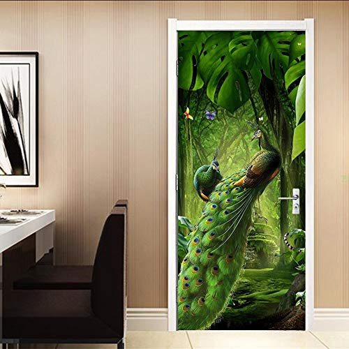 3d Türtapete Selbstklebend Pfau Türposter Fototapete, Schlafzimmer Wohnzimmertür Aufzug Tür Aufkleber B85 x H205cm