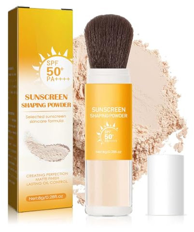 Mineral Sonnenschutz Puder, SPF 50 Sunscreen Setting Powder, Oil Control Loose Powder mit Brush, Wasserfest Lang Anhaltend, Leicht Und Atmungsaktiv Face Powder, Für Alle Hauttypen Geeignet