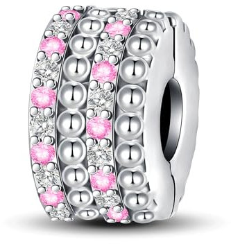 BIZK Charm Argento Sterling 925 Ciondolo per Donna Bracciali e Collane Regalo Ciondoli di Compleanno di San Valentino Festa Della Mamma Giorno Natale Bat Mitzvah (Ciondolo con Pavé Rosa)