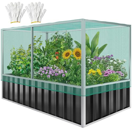 YITAHOME 174x90x88CM Hochbeet mit Struktur aus Vogelschutznetz, Outdoor-Metall-Hochbeeten mit Handschuhen & Verstärktem Rahmen für Pflanzen, Gemüse und Blumen (Dunkelgrau)