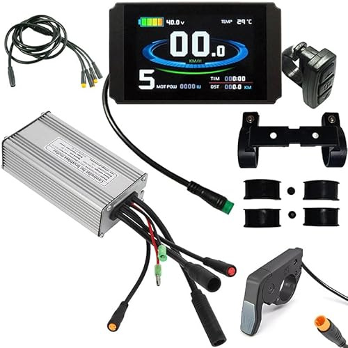 36V 48V 750W KT 25A Electric Bicycle 9 PIN Brushless Motor Controller Sine Wave, Waterproof LCD8HUP Controller Display Panel TT009 Thumb Throttle 1T4 Cable Kit Modification for E-Bike Electric Bike