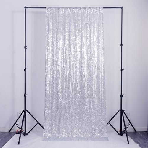 Pailletten Hintergrund Vorhang, Glitzer Vorhang Geburtstag, Pailletten Stoff Dekoration, Glitter Hintergrund für Fotografie, Geburtstag, Hochzeit, Party Dekoration (Silber,W300*H300 cm)