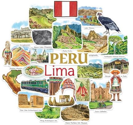 Navy Peony Heiliges Peru Reiseset Aufkleber (28 Stück) – Aquarell, Machu Picchu, Lima, Peru-inspirierte Sticker für Tagebücher, Scrapbooks, Gepäck