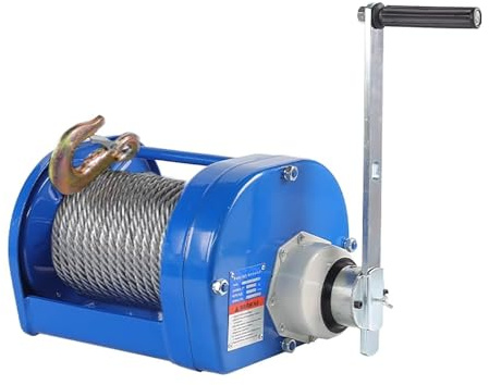 IEOWY Towing Capacity Manual Winch, 22:1 Speed ​​Ratio Marine Crank Winch with 20M/65.6FT Wire Rope, Adjustable Crank Length, Suitable for Boat Trailer Towing Winch(2000kg/4400lb,20m/65.6ft)