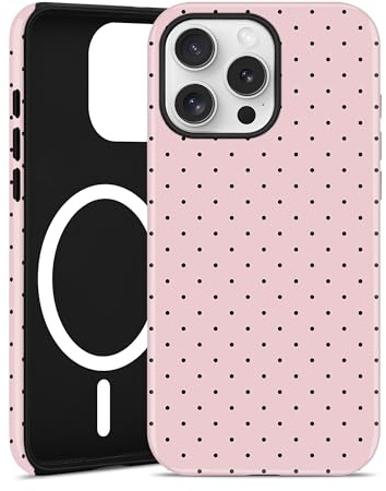 Jusy Polka Dot Magnetic Phone Case for iPhone 16 Pro Max, Pink | Compatible with MagSafe, Cute Polka Dots Aesthetic Design, Wireless Charging, TPU and PC Shockproof