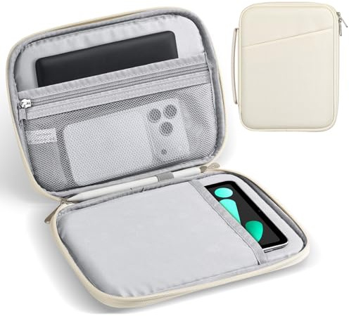 MoKo 7-8 Pouces Sacoche pour Tablette avec poignée | Housse de transport pour tablette compatible avec iPad Mini (A17 Pro) 8,3 Pouces, Beige