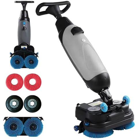 Lavasciuga Pavimenti Professionale, 240 Giri/Min, Lavapavimenti Elettrica Leggera, Con Larghezza Di Pulizia Di 17, Doppie Spazzole Rotanti, Testina Rotante a 360°, Copertura 1200 M²/H Gray