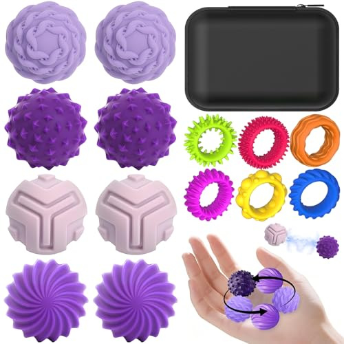 8Pcs Silicone Magnetic Fidget Balls Toy with 6Pcs Quiet Sensory Rings | Soft Tactile Magnet Ball Fidgets Stress Anxiety Relief Toys, Office Gifts for Adults Teens Women Men Autism ADHD (Purple)