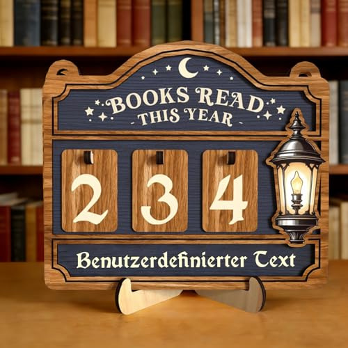Bücher Lese-Tracker Personalisiert mit Gravur Bücherzähler aus Holz mit austauschbaren Zahlen - Jahres Lese Tracker Stilvolles Geschenk & Bücherregal-Deko (Rechteckiger Lesetracker)