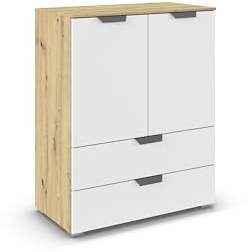 Rauch Möbel ADITIO, Kommode, Farbe Weiß/Eiche Artisan, Breite 80 cm | Highboard im modernen Look, 2-türig, 2 Schubladen, Soft-Close-Funktion, für Schlafzimmer, Gästezimmer, Wohnzimmer, Flur
