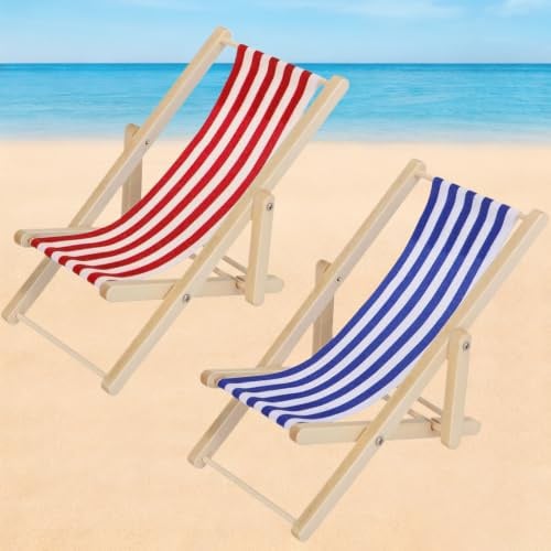2 Stück Mini Liegestuhl Deko Klein 1:12 Miniatur Liegestuhl Mini Strandkorb Deko Strandstuhl Miniatur Strand Deko Sommer Puppenhaus Zubehör