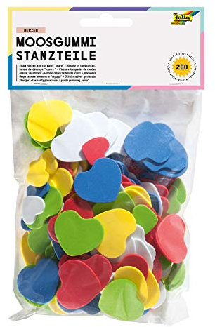 folia 2356 - Moosgummi Stanzteile, 200 Herzen, sortiert in Größe und Farbe, ideal für Scrapbooking, Kartengestaltung und kreative Bastelarbeiten