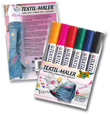folia 580 - Textilmarker BASIC EDITION, 6 Stück Textilstifte mit Rundspitze in 6 Farben, Strichstärke 0,5 - 2 mm, waschmaschinenfest