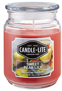 CANDLE-LITE Duftkerze, Duft: Sweet Pear Lily, 1 Docht, Aromatherapie-Kerze, 110 Stunden Brenndauer, Orange, Synthetik, Paraffin, Wachs, 454 ml, 18 OZ