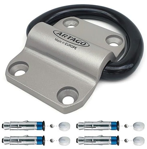 Artago 60 Bodenanker Wandanker Fahrrad Motorrad Garage mit Schwingring ø20, Anschlagpunkt, Bodenanker Beton Diebstahl Versicherung, speziell plattierte Dübel Betonanker, Grau/Schwarz