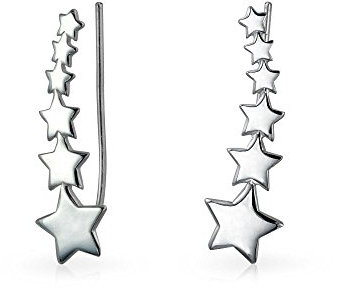 Pendientes trepadores de estrella fugaz celestial patriótica de EE. UU. para adolescentes y mujeres. Envolventes de plata esterlina .925