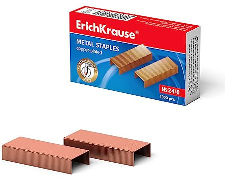 Heftklammern No 24/6 Verkupfert 1000 Stück - Extra scharfe & starke Klammern mit Verleimung - Rostfreie Tackerklammern aus Metall für Büro Schule Hobby