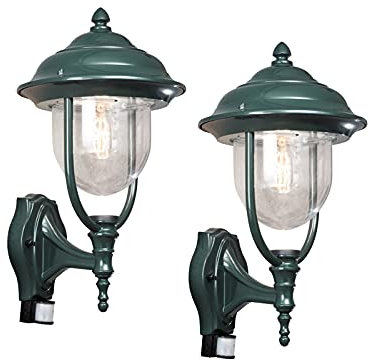 KONSTSMIDE 2er-Set stehende Wandleuchten PARMA mit Bewegungsmelder, grün, E27, IP44; 7235-600