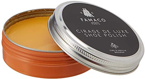 Famaco Cirage de Luxe, crème de luxe en tin, de soin pour cuir lisse enrichie en cire d'abeille, 50 ml, Jaune Cire