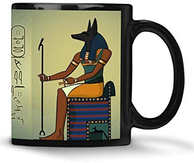 Ägypten Tasse Anubis Horus Isis Bastet Hathor Seth Ägypten Geschenk personalisiert mit Namen in Hieroglyphen (Anubis, schwarz)