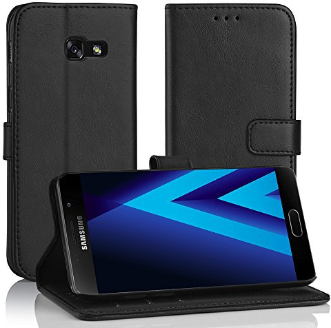 Simpeak Hülle Kompatibel mit Samsung Galaxy A3 2017, Handyhülle Kompatibel für Samsung A3 2017 Leder Flipcase [Kartensteckplätze] [Stand Feature] [Magnetic Closure Snap] - Schwarz