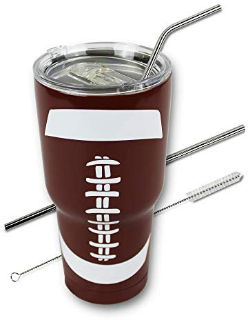 Vaso de fútbol de 30 onzas con tapa, popote y limpiador, regalo para mamá y hombre, taza de café deportiva, acero inoxidable, aislada al vacío, mantiene las bebidas calientes y frías