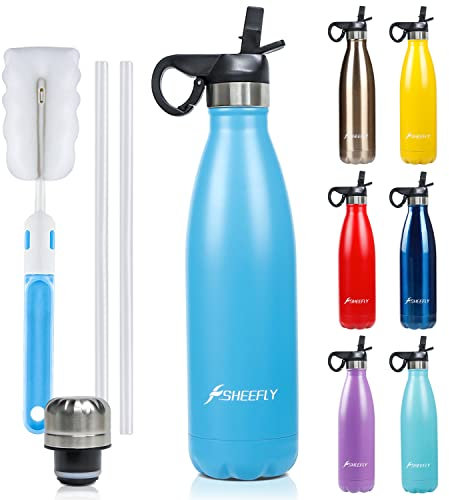 SHEEFLY Insulated Water Bottles with Straw-500ml Water Bottle Metal Water Bottles,BPA Free Leakproof Stainless Steel Water Bottles-Gym Running Sports Water Bottle for Kids Girls Boys adults