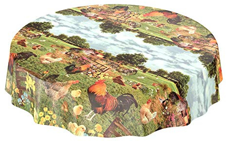 ANRO Wachstuchtischdecke Wachstuch Wachstischdecke Tischdecke Land Dorf Hof Bauernhof Rund 120cm abwaschbar wasserabweisend Gartentischdecke Meterware pflegeleicht Lotuseffekt