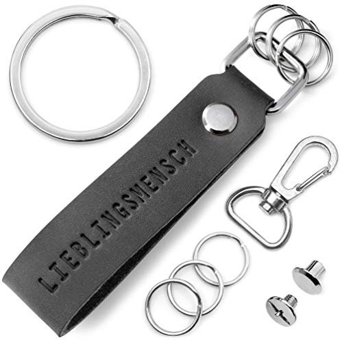 FABACH Leder Schlüsselanhänger mit wechselbarem Schlüsselring in Geschenkbox - Schlüssel Anhänger für beste Freundin und Partner mit Lieblingsmensch Gravur - Schlüsselband Schlüsselhalter