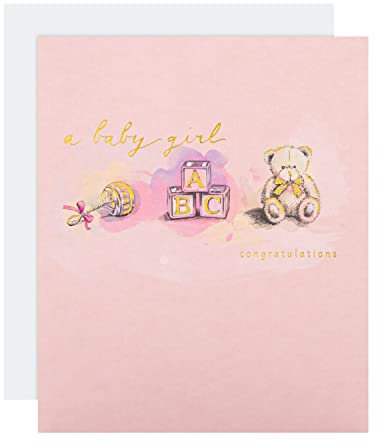 Hallmark Glückwunschkarte zur Geburt eines Mädchens von Hallmark – traditionelles Design mit Goldfolien-Schriftzug und Details