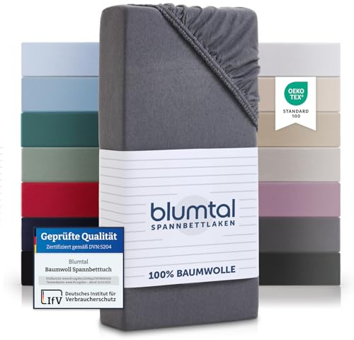 Blumtal® Basics Spannbettlaken für Topper 90x200x15cm Jersey - Bettlaken aus 100% Baumwolle - Oeko-TEX zertifiziertes Spannbetttuch 90x200cm - Grau