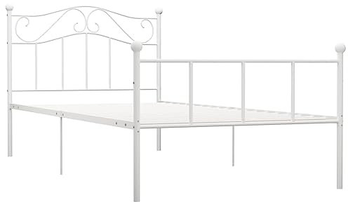 vidaXL Bettgestell Bett Metallbett Schlafzimmerbett Einzelbett Bettrahmen Schlafzimmermöbel Ehebett Lattenrost Weiß Metall 90x200cm