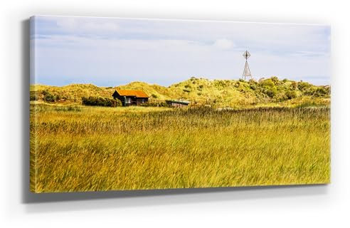 Atemberaubendes Nordsee Panorama Leinwand-Bild 120x60cm, Motiv Insel Baltrum. Ein einzigartiges XXL Wandbild als Deko für Wohnzimmer, Schlafzimmer, Küche. Aufgespannt auf Holzrahmen