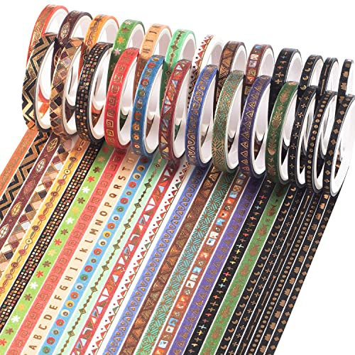 YUBX 26 Rollen Dünn Gold Washi Tape Set Masking Tape VSCO Folie Dekoratives Klebeband Bunt für DIY Handwerk Bullet Journals Planer Scrapbooking Verpackung 3 mm/5 mm Breite (Skinny 26)