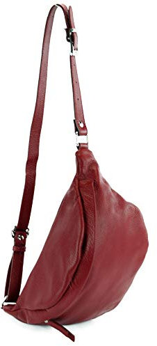 modamoda de - T77 - ital. Hüfttasche Bauchtasche Brusttasche Medium aus weichem Leder, Farbe:Purpurrot