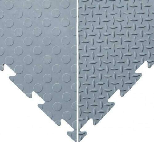 BiGDUG Garage Interlocking Vinyl Floor Tile Packs - 47 x 47cm - 1.2cm Thick - Non Slip Home Gym Workout Workshop Flooring - Durable Easy Lay (60 Grey Checker Tiles)…