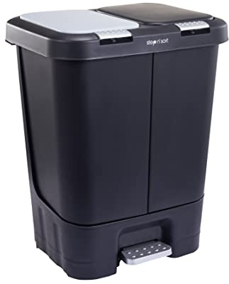 Step N' Sort 40L Dual Recycling Bin for Kitchen, 2 x 20L Pedal Bin with Soft Close Lid, Double Rubbish & Recycling Bin with Removable Buckets
