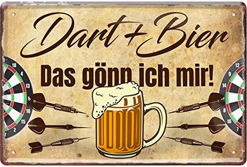 WOGEKA ART Retro Blechschild Dart und Bier das gönn ich Mir witziger Spruch als Geschenk-Idee zum Geburtstag Weihnachten zur Dekoration 20x30 cm Vintage-Design aus Metall 44