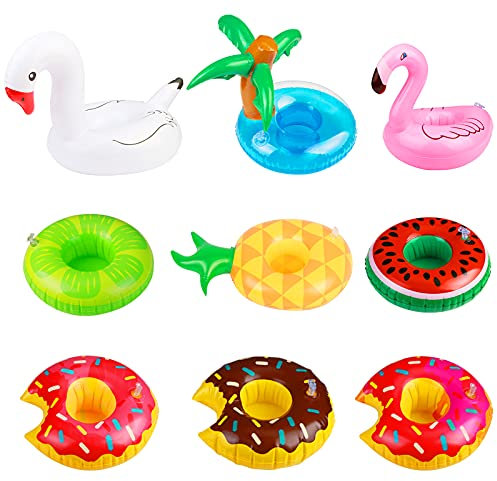 CHALA 9 Stück Aufblasbarer Getränkehalter Pool Schwimmender Getränkehalter Becherhalter Flamingo Palm Island inflatable Flaschenhalter Party Badespielzeug Untersetzer für Sommer Hawaii Deko
