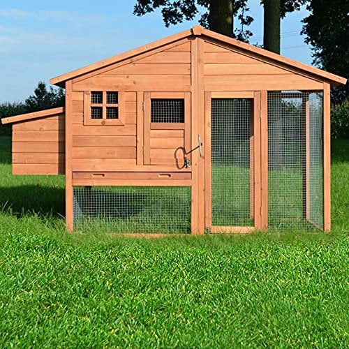 BB Loisir - Pollaio in legno per giardino, da esterno, per 5 galline / anatre, 2 trespoli, con casetta, 190 x 67 x 117 cm, pollaio di lusso, articolo n. 143