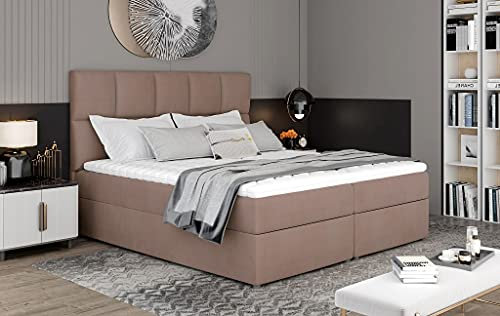 A-dekor home Boxspringbett Gloria Hotelbett, kontinentales Bett,140/160/180x200cm,Grau/Schwarz/Weiß/Grün/Blau/Rosa,Bettkasten, Bonell Matratze,Topper (Monolith 63 – Rosa, 140 x 200 cm)
