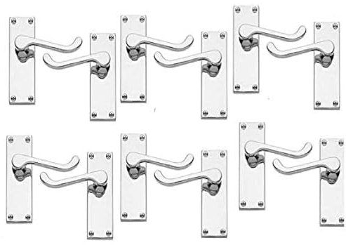 Haven Heritage Internal Quality Victorian Scroll Door Handles in Polished Chrome Silver Door Handles, Back Plate Size 118mm x 40mm. Sold as 6 x Pairs