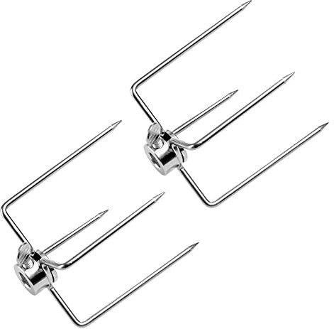 VA-Cerulean Lot de 2 pinces à viande en acier inoxydable avec vis de blocage, fourchettes à barbecue pour diamètre de tournebroche 10 mm et petit