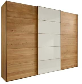 WIEMANN Kleiderschrank Kiruna, Schwebetürenschrank, Schlafzimmerschrank, mit Schiebetüren, 3-türig, Breite 300 cm, Eiche, Glas Champagner, B/H/T 300 x 217 x 67 cm