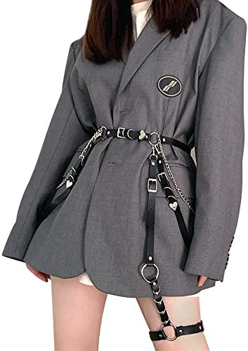 Damen Kettengürtel, WUHEECOME Leder Kettengürtel PU Leder Taillengürtel Deko Punk Taillenkette Gürtel Schwarz Verschleißfest Kettengürtel Punk Taillengürtel für Damen Cosplay Party Halloween Kostüm