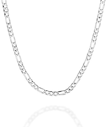QUADRI - Halskette (Figaro) für Herren - Frauen aus 925er Echtsilber - Breite 3.5mm - Länge 56 cm Verlängerung von 5cm - Made in Italy