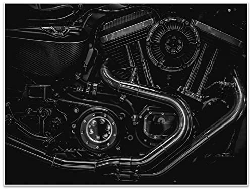 wandmotiv24 Poster als Wanddeko, Größe 80x60cm, Motorrad, Motor, schwarz, Moderne Wanddeko, Wandbilder, Deko, Bild M0278