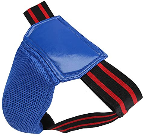 Tiefschutz, Tiefschutz Bequemer PU-Leder Atmungsaktiver Jockstrap mit verstellbarem Gummiband zum Boxen Muay Thai für Kickboxen und MMA-Kämpfe(Blau)