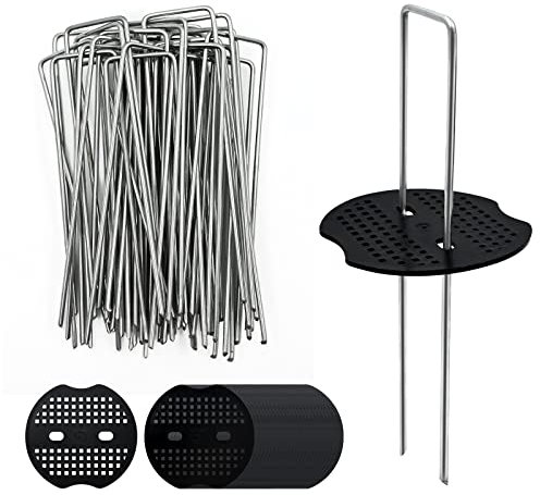 40 Piquet de Fixation Toile de Paillage avec 40 Rondelles Sardine, 15 CM Piquets de Jardin en U en Acier Galvanisé, Agrafe Toile Paillage pour Camping, Bache Anti Mauvaise Herbe, Geotextile, Bàche