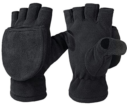 ANUFER 2 in 1 Unisex Winter Cabrio-Handschuhe Flip Top mit Dickem Thermal Polar Fleece Handwärmer SD5A099 Schwarz M